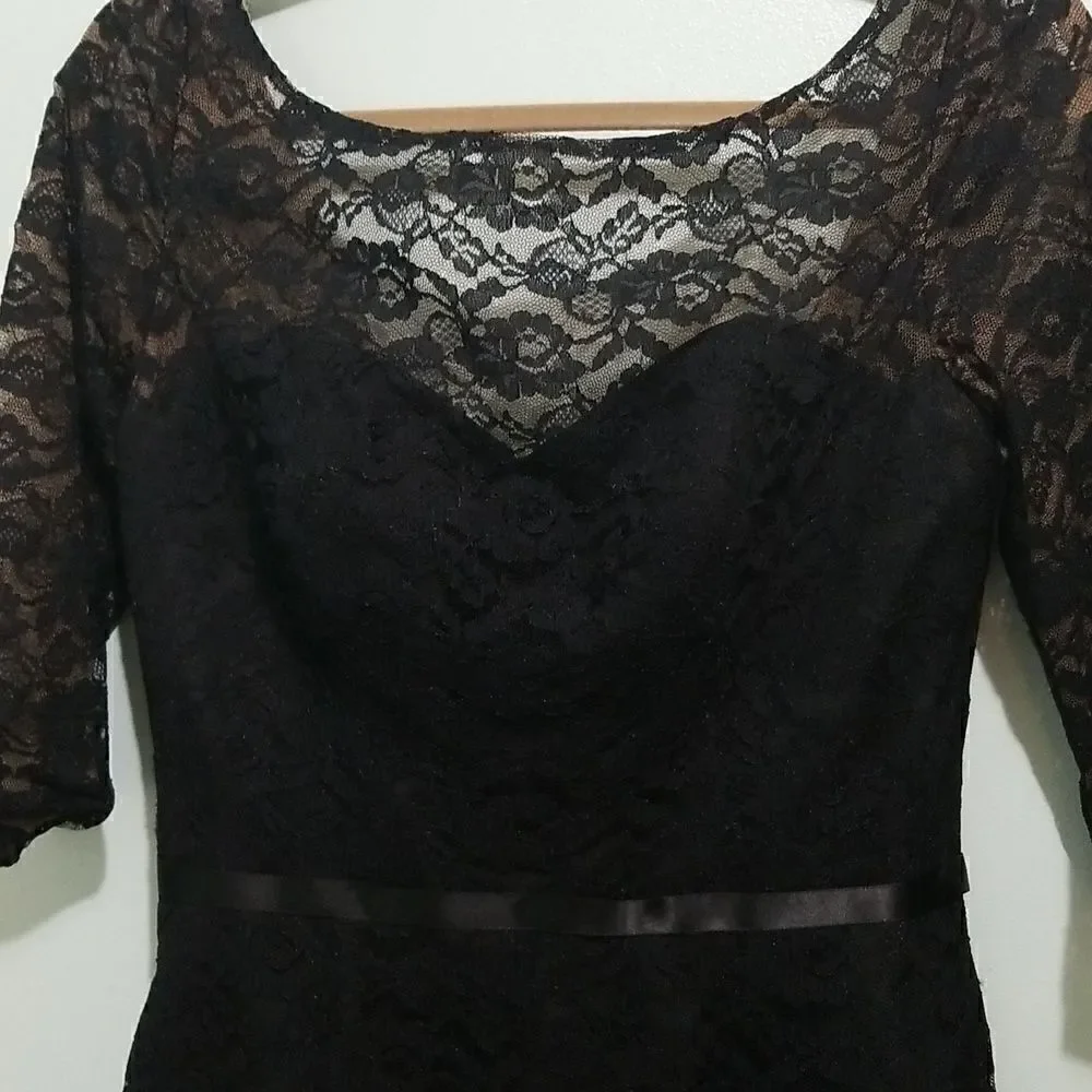 WTOO by Watters & Watters, modest black lace dress, size 8. EUC